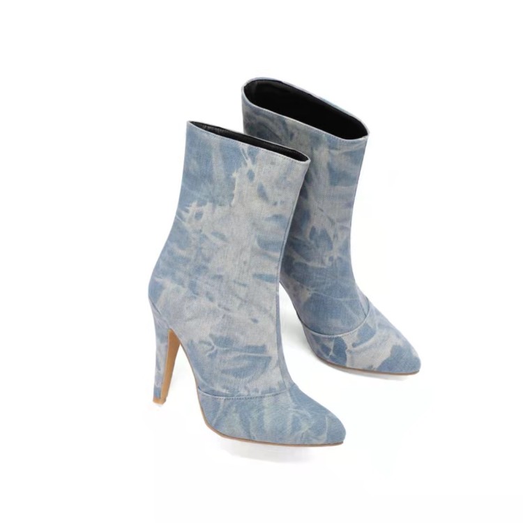 Fashion Flat Shoes Light Blue Denim Pointed Toe Ultra High Heel