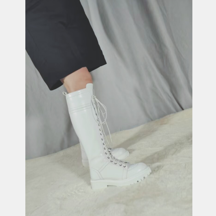 Women's Casual Slim Boots with Cross Lace-Up and Patchwork Design
