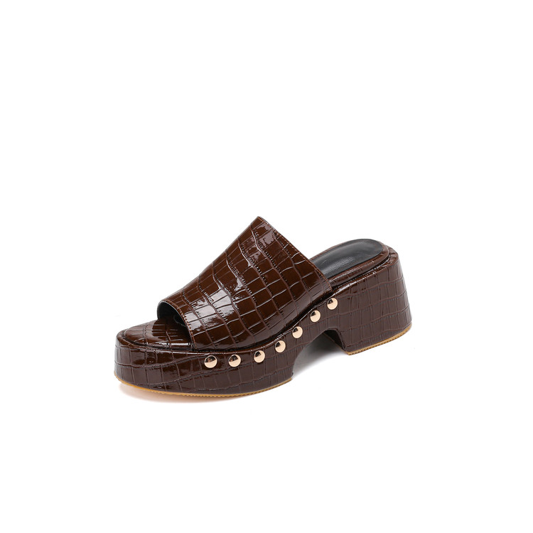 Women's High Heel Platform Slide Sandals - Casual Metal Accent - Image 5