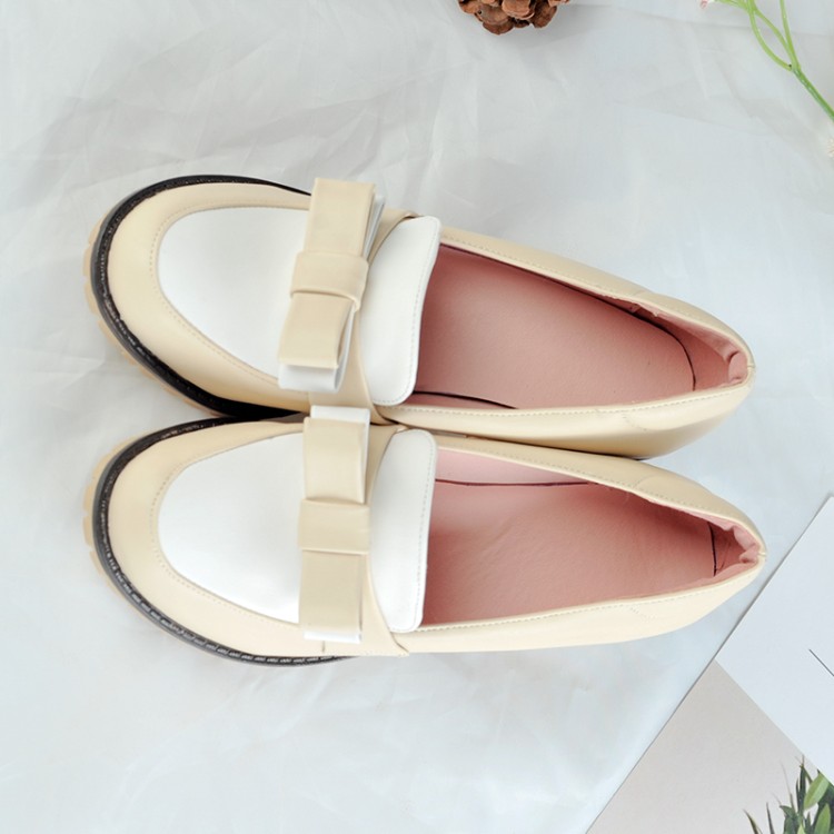 Japanese Style Women's Flat Shoes with Bow and Chunky Mid Heel - Image 5