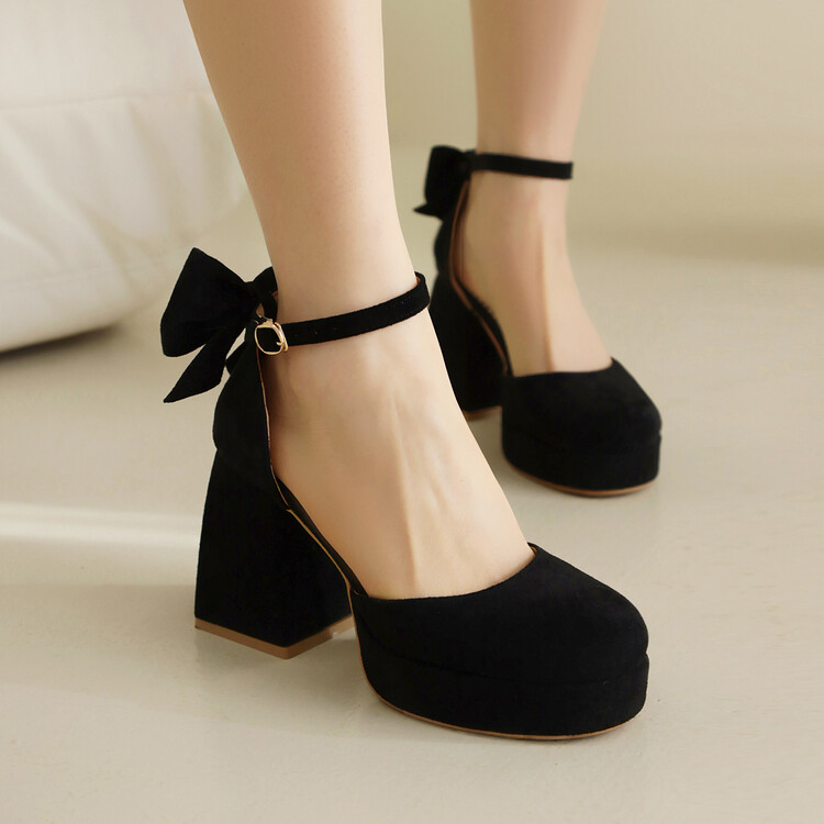 Sweet High Heel Round Toe Ankle Strap Sandals with Bow