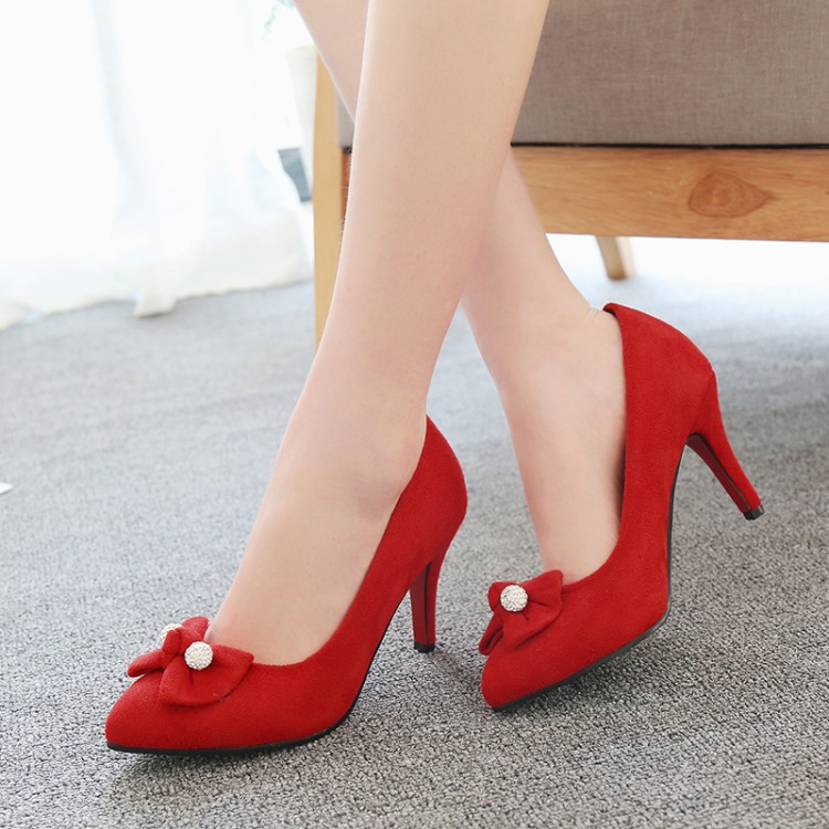 Sweet High Heel Stiletto Pumps with Bow and Pointed Toe - Image 5