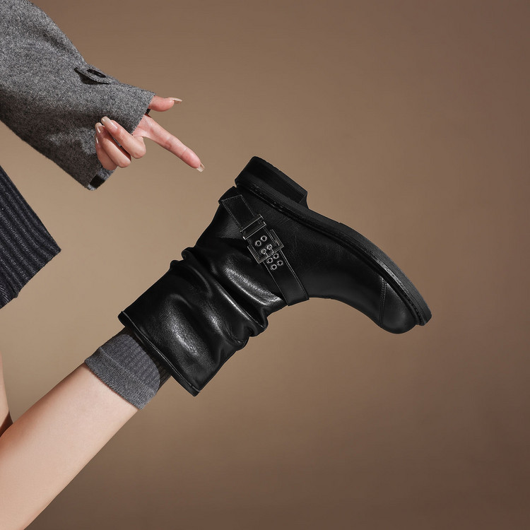 Women's Dark Brown and Black Martin Boots with Low Chunky Heel