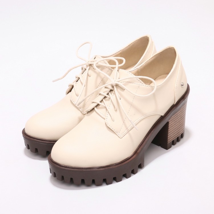 Women's Fashion Flat Shoes PU Round Toe Square Mid Heel