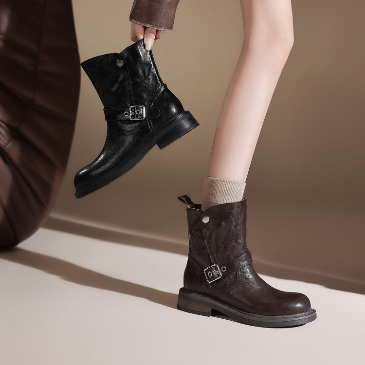 Women's Retro Martin Boots with Buckle Detail - Image 3
