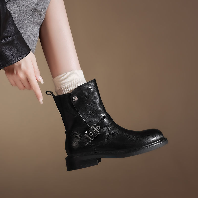 Women's Retro Martin Boots with Buckle Detail - Image 4