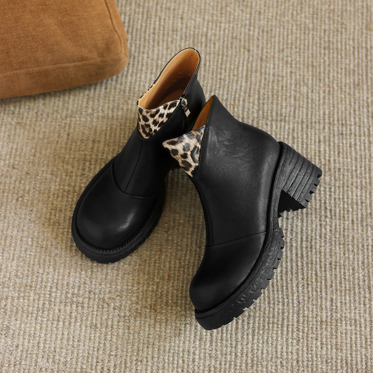 Women's Retro Martin Boots with Color Block Leopard Print Design - Image 5